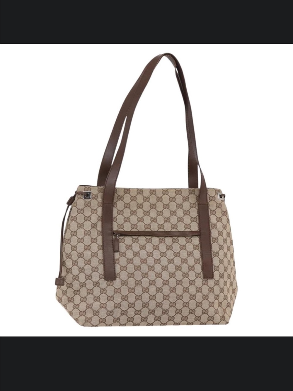 Gucci GG Canvas 019 0493 Beige Brown Leather Shoulder Tote Bag Authentic